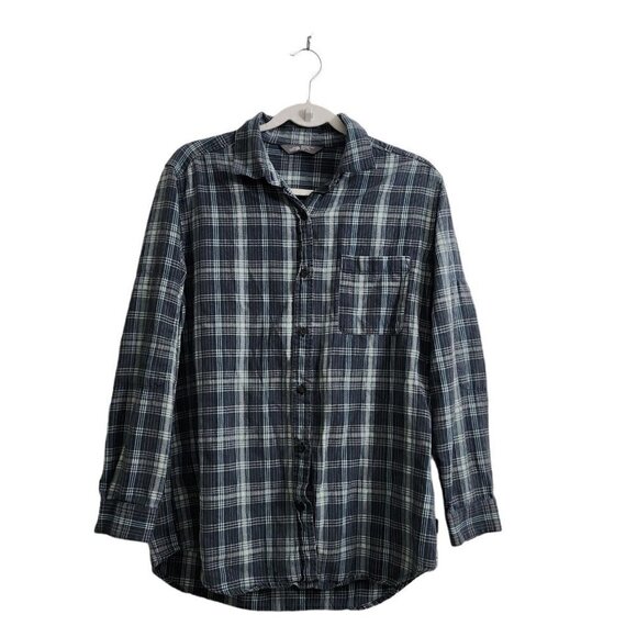 The North Face Top Womens Medium Flannel Button Up Shirt White Plaid Cuff Sleeve - Picture 1 of 12